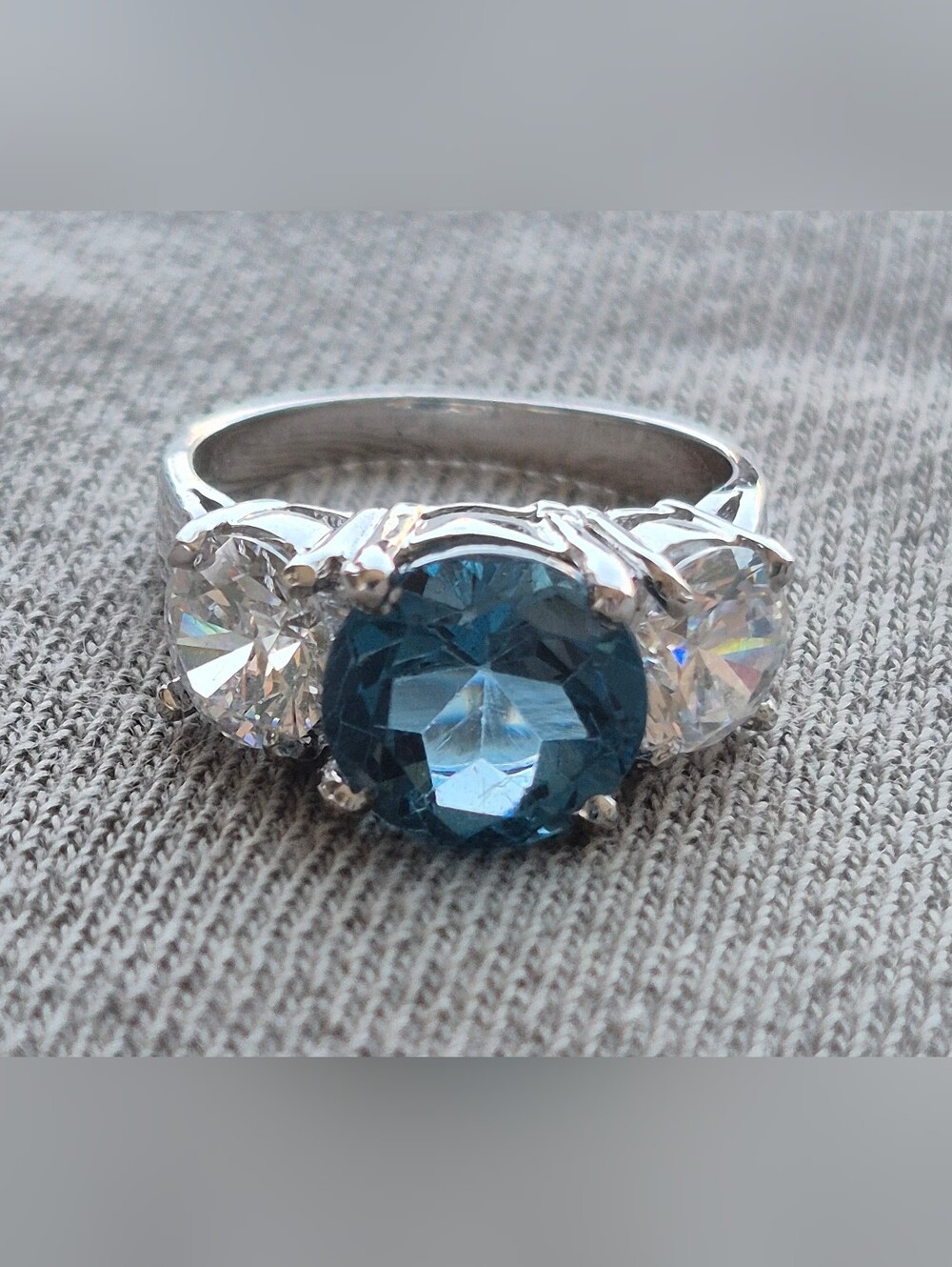 Sterling Silver Blue Topaz Three-Stone Ring